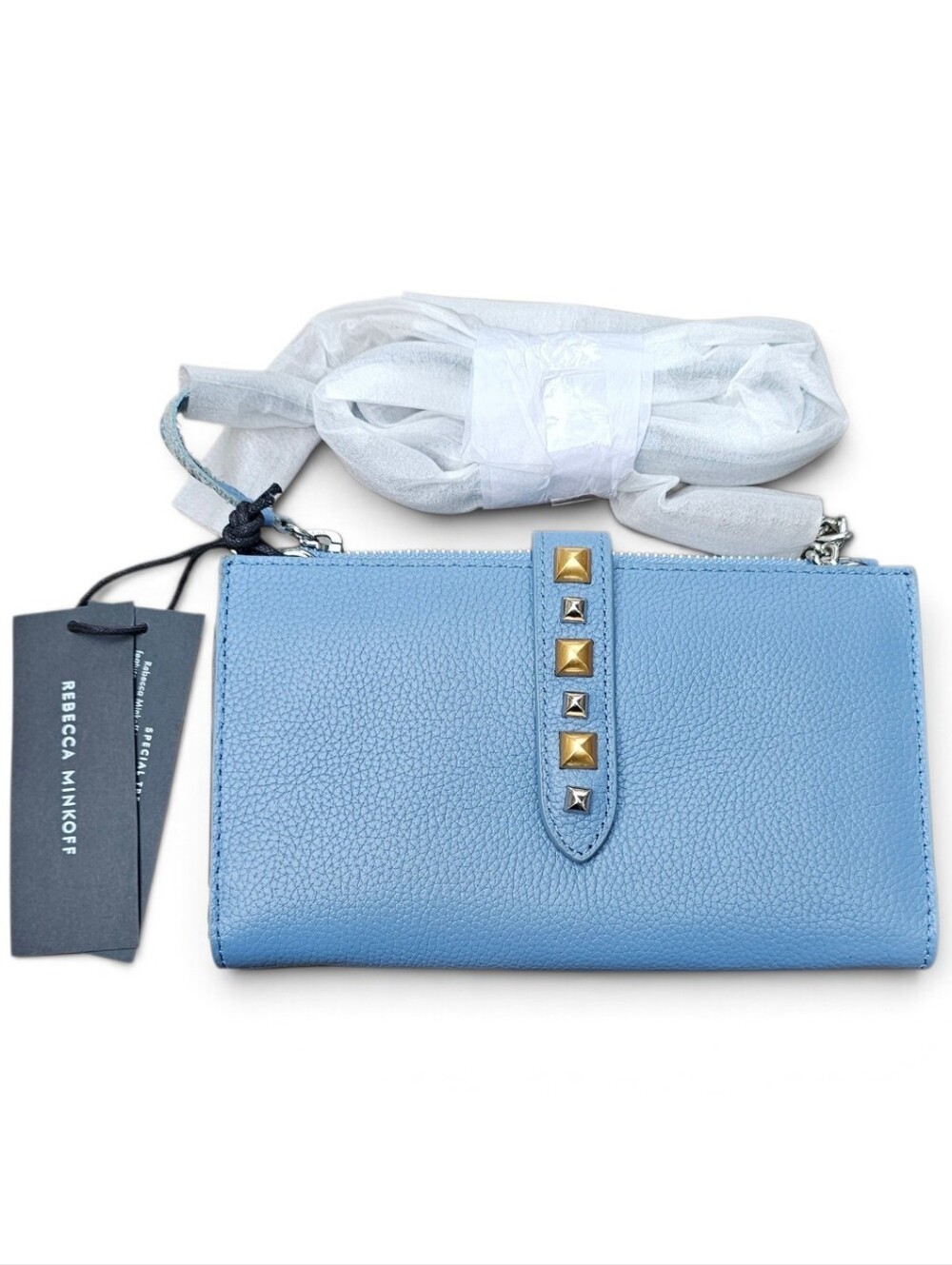 Rebecca Minkoff Multi Studded Wallet Crossbody Cement Blue NWT